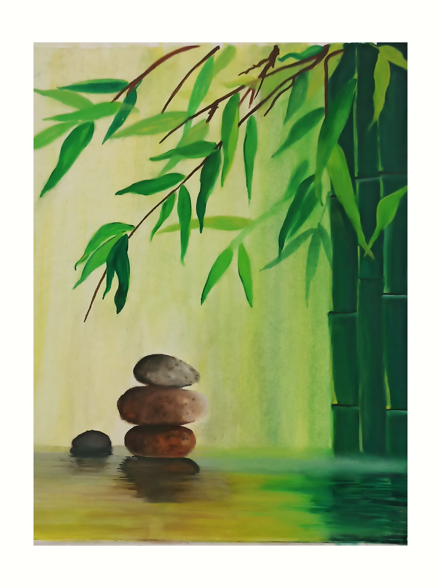 Calming Zen green bamboo stone and water