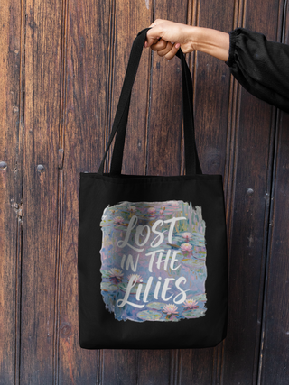 Lost in the Lilies — Water Lilies Script Tote Bag | Jeetashi Living Art