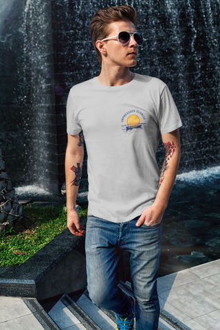 Impression Sunrise 1872 — Minimal Badge Unisex Half Sleeve T-Shirt — Claude Monet Collection