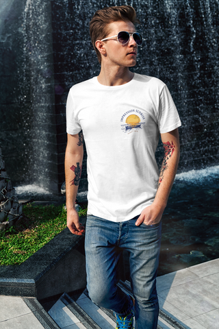 Impression Sunrise 1872 — Minimal Badge Unisex Half Sleeve T-Shirt — Claude Monet Collection